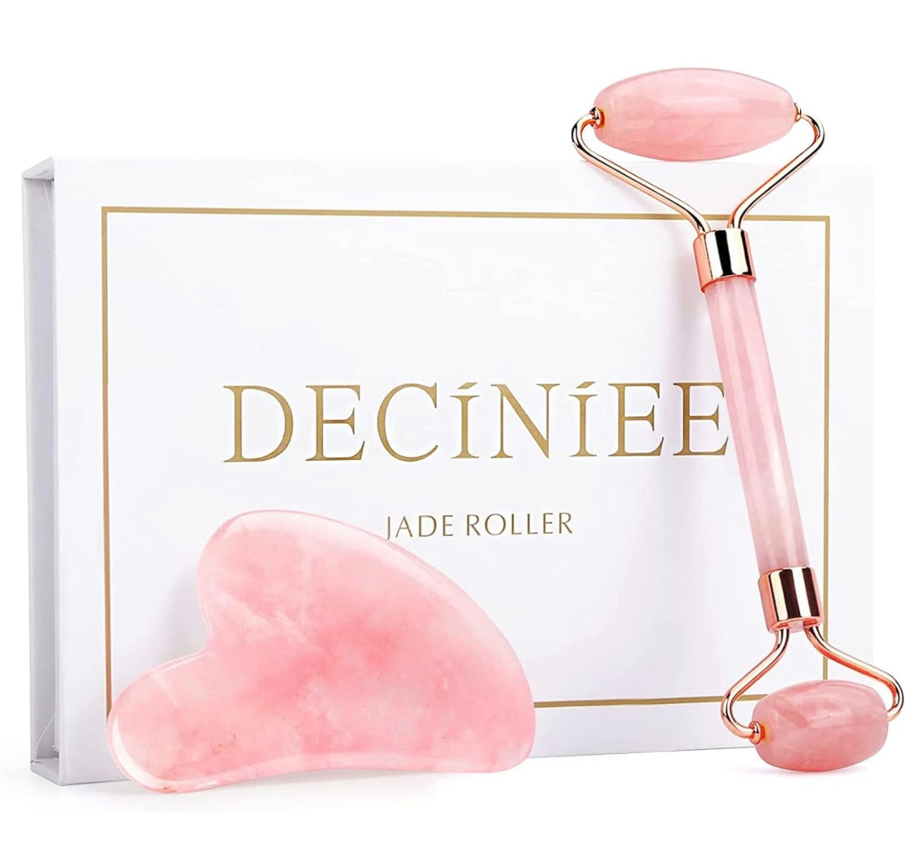 Natural Jade Stone Roller and Rose Quartz Gua Sha
Set